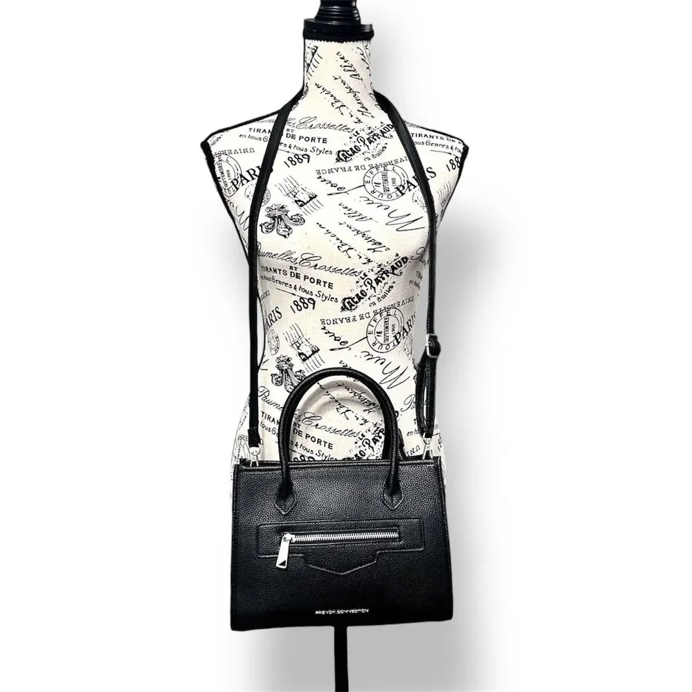 NEW‎ French Connection Black Vegan Leather Fritz Square Satchel Handbag Purse